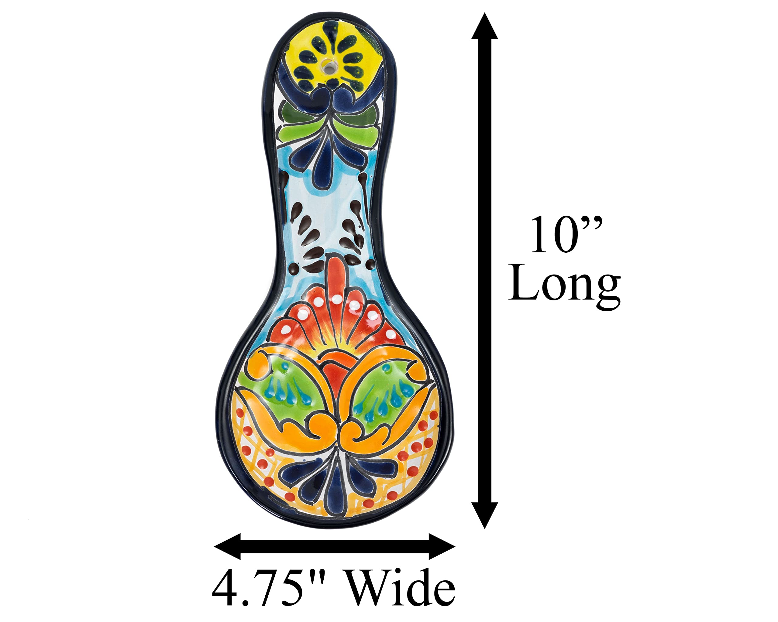 Enchanted Talavera Hand Painted Ceramic Spoon Rest Kitchen Counter top Utensil Holder For Spoons Spanish Mexican Decorations (Multi)