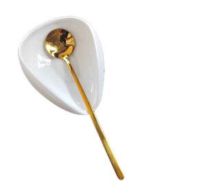 coffee spoon rest, mini coffee spoon holder, small ceramic spoon rest for coffee stirrers, teaspoon, bar spoon, coffee bar accessories, coffee station (ture white+gold spoon)