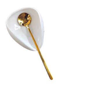 Coffee Spoon Rest, Mini Coffee Spoon Holder, Small Ceramic Spoon Rest for Coffee Stirrers, Teaspoon, Bar Spoon, Coffee Bar Accessories, Coffee Station (Ture white+Gold Spoon)