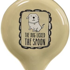 Pavilion Gift Company It's Cats & Dogs-"The Dog Licked The Spoon" Tan Ceramic Spoon Rest, Small, Beige