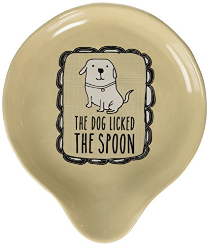 Pavilion Gift Company It's Cats & Dogs-"The Dog Licked The Spoon" Tan Ceramic Spoon Rest, Small, Beige