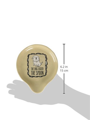 Pavilion Gift Company It's Cats & Dogs-"The Dog Licked The Spoon" Tan Ceramic Spoon Rest, Small, Beige