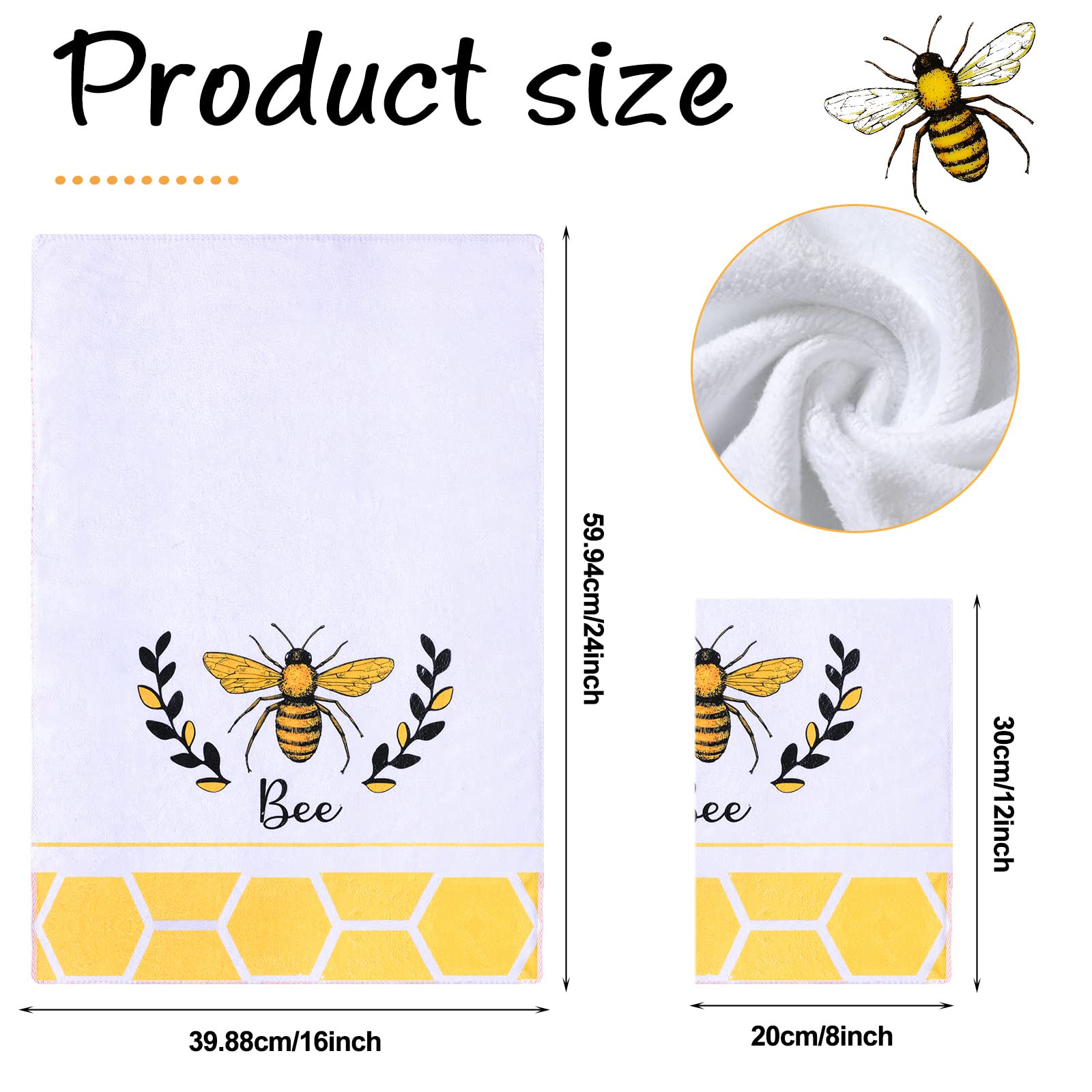 2 Pcs Bee Ceramic Spoon Rest and Bee Kitchen Towel Set Bee Kitchen Decor Set 5'' Bee Theme Spoon Holder Absorbent Tea Towels 16 x 24'' Honeycomb Dish Towels Kitchen Utensil Rest for Honey Bee Gift