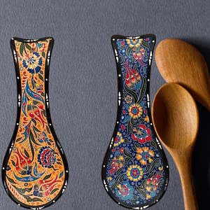 Ayennur Turkish Ceramic Spoon Rest for Stove Top Set of 2-Spoon Holder for Countertop,Kitchen Decor for Counter-Handmade Dishwasher Safe