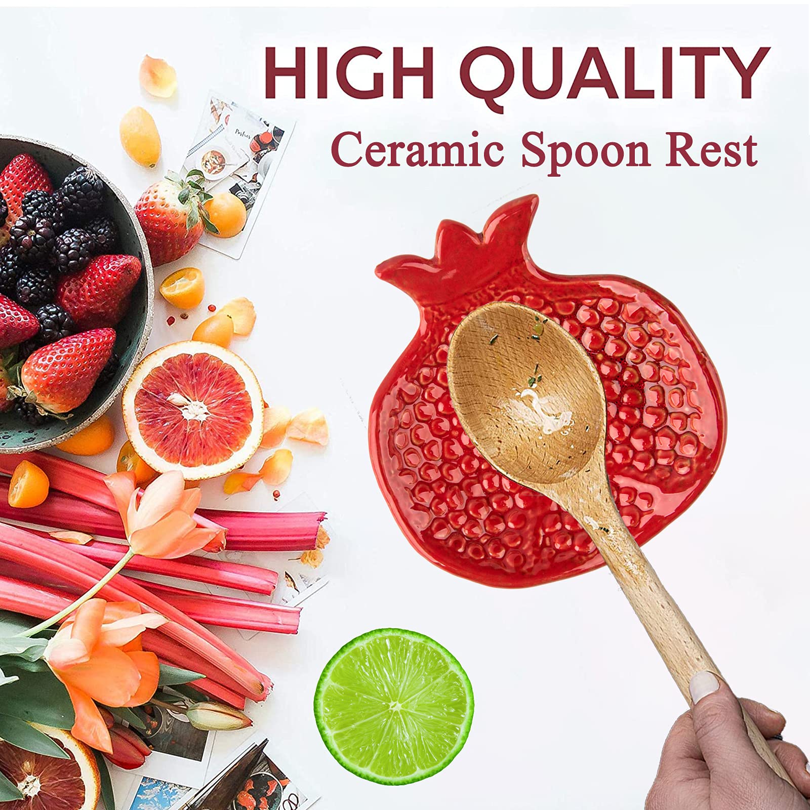 Spoon Rest 2 Pcs Spoon Holder For Stove Top Ceramic Spoon Rest For Kitchen Counter Spoon Rest For Stove Top Coffee Spoon Rest Pomegranate Shaped