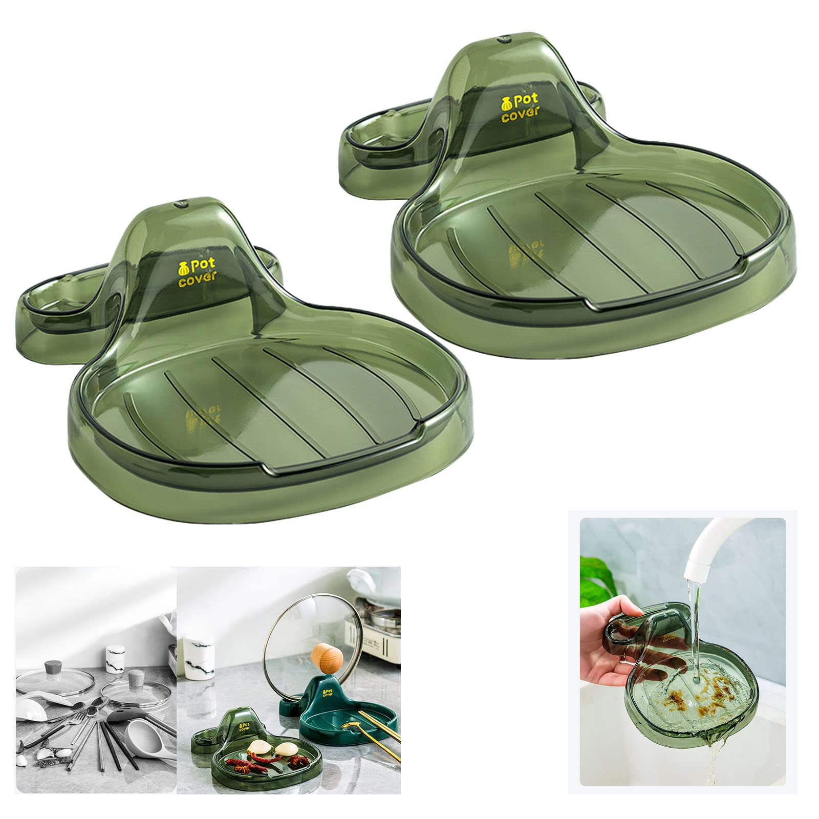 Multifunction Kitchen Spatula Rack - Versatile Pot Lid Ladle Holder - Kitchen Spoon Rest/Spoon Holder for Stove Top - Food Grade Plastic Spoon Holder (Transparent Green2pc)