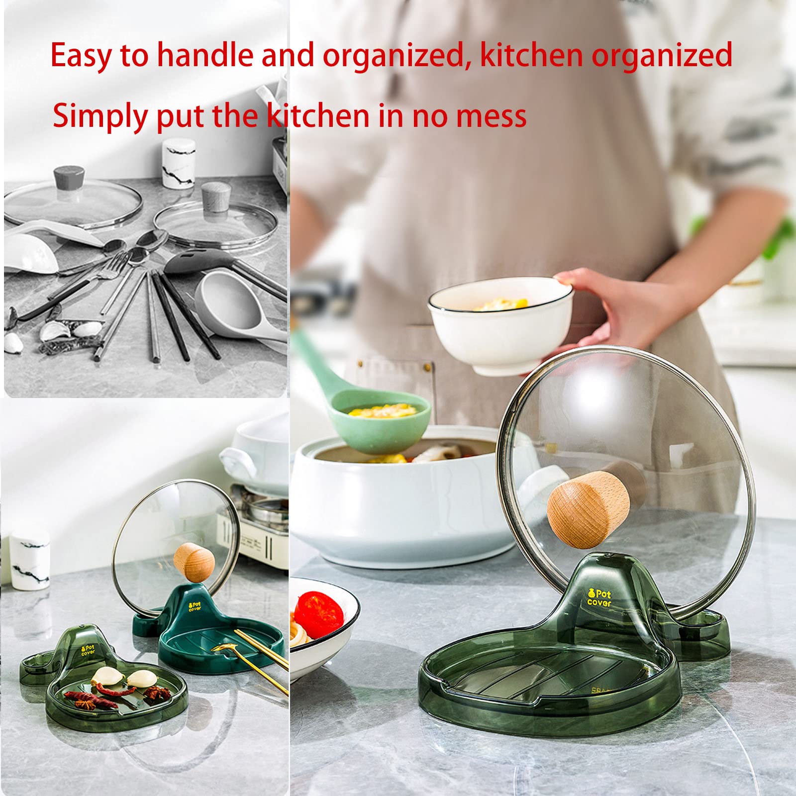 Multifunction Kitchen Spatula Rack - Versatile Pot Lid Ladle Holder - Kitchen Spoon Rest/Spoon Holder for Stove Top - Food Grade Plastic Spoon Holder (Transparent Green2pc)