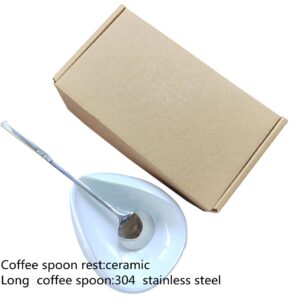 Coffee Spoon Rest and Spoon, Ceramic Coffee Spoon Holder, Small Spoon Rest for Coffee Stirrers, Teaspoon, Bar Spoon, Coffee Bar Accessories, Coffee Station Décor (Modern+Neutral Packing)