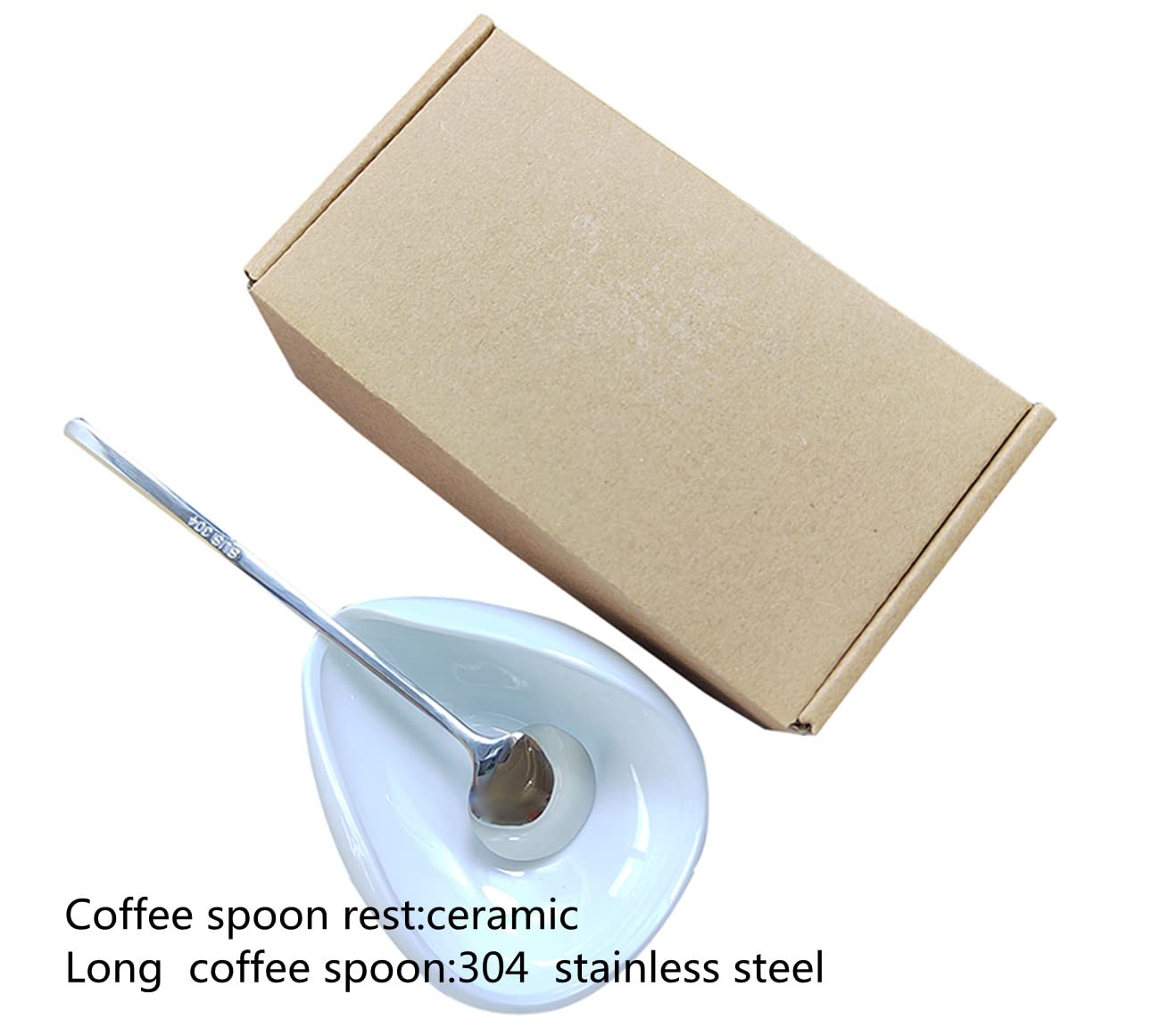 Coffee Spoon Rest and Spoon, Ceramic Coffee Spoon Holder, Small Spoon Rest for Coffee Stirrers, Teaspoon, Bar Spoon, Coffee Bar Accessories, Coffee Station Décor (Modern+Neutral Packing)