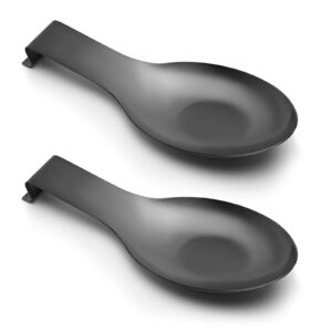 pretty jolly stainless steel black spoon rest for kitchen counter cooking utensil rest spoon ladle holder for stove top rust resistant large size spatula rests dishwasher safe 9.61 x 3.74 inch(2pcs)