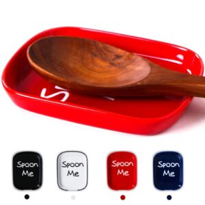lareina ceramic spoon rest for stove top - spoon holder for kitchen counter top, heat-resistant cooking utensil rest, cute spoon rest, modern farmhouse kitchen decor, red