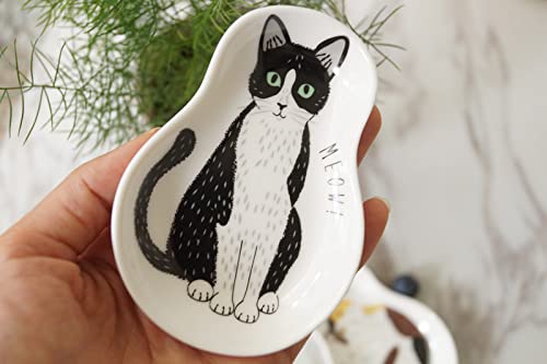 KiaoTime Coffee Spoon Rests and Spoon - Ceramic Cute Cat Spoon Rest Teaspoon Holder Coffee Station Decor Coffee bar Coffee Stirrers Holder for Home Kitchen Accessories