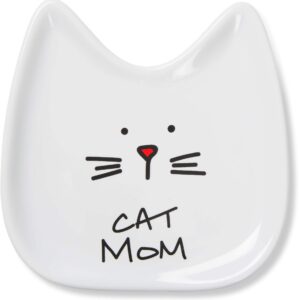 Pavilion Gift Company Blobby Cat, Cat Spoon Rest " Cat Mom", 5", White