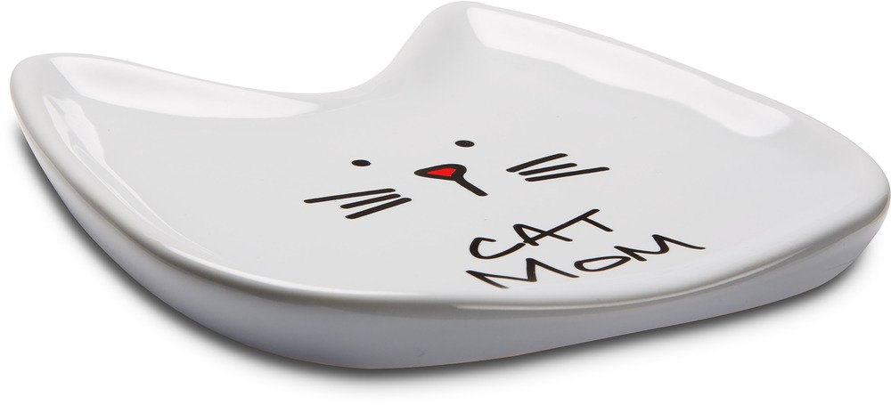 Pavilion Gift Company Blobby Cat, Cat Spoon Rest " Cat Mom", 5", White