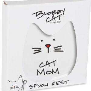 Pavilion Gift Company Blobby Cat, Cat Spoon Rest " Cat Mom", 5", White