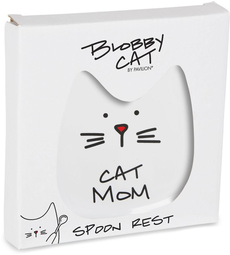 Pavilion Gift Company Blobby Cat, Cat Spoon Rest " Cat Mom", 5", White