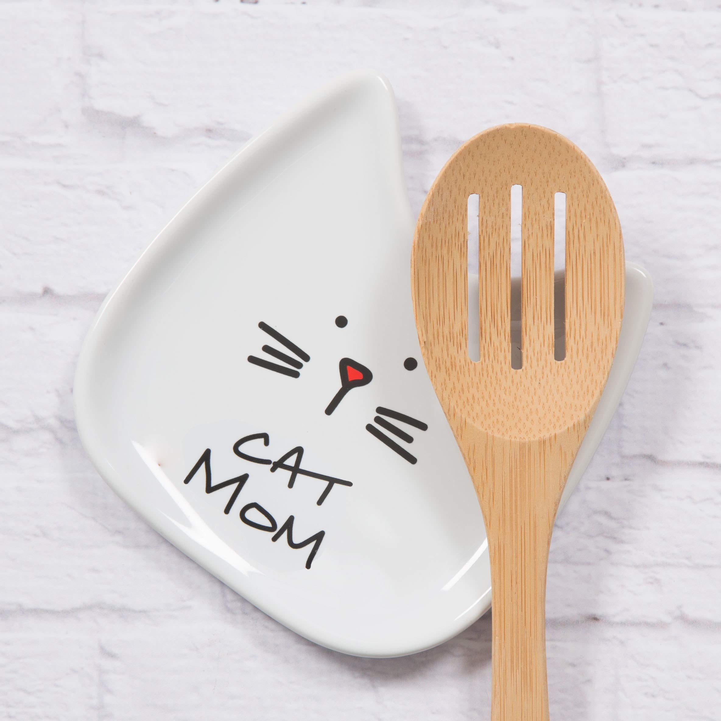 Pavilion Gift Company Blobby Cat, Cat Spoon Rest " Cat Mom", 5", White