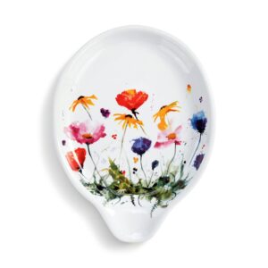 demdaco watercolor wildflowers 6 x 4.5 ceramic stoneware spoon rest
