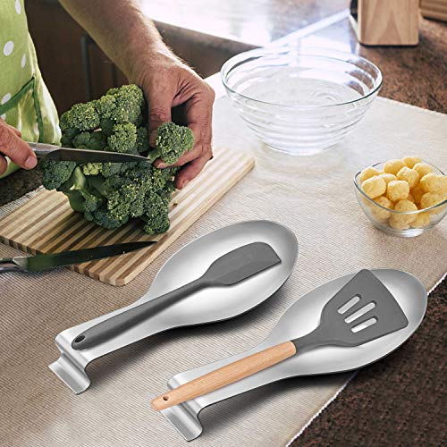Homikit Spoon Rest Set of 2 for Kitchen Counter Stove Top, Stainless Steel Utensil Rest Ladle Spatula Holder, Heavy Duty, Dishwasher Safe