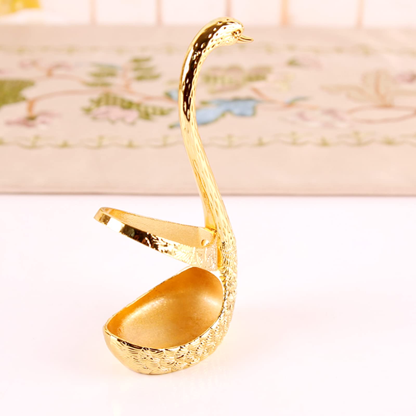 Decorative Gold Swan Base Holder with 6Pcs Coffee Spoon set, Metal Swan Base Holder Spoon Organizer with 6 Spoons, Small Delicate Spoons for Coffee Fruit Dessert Ice Cream Cake