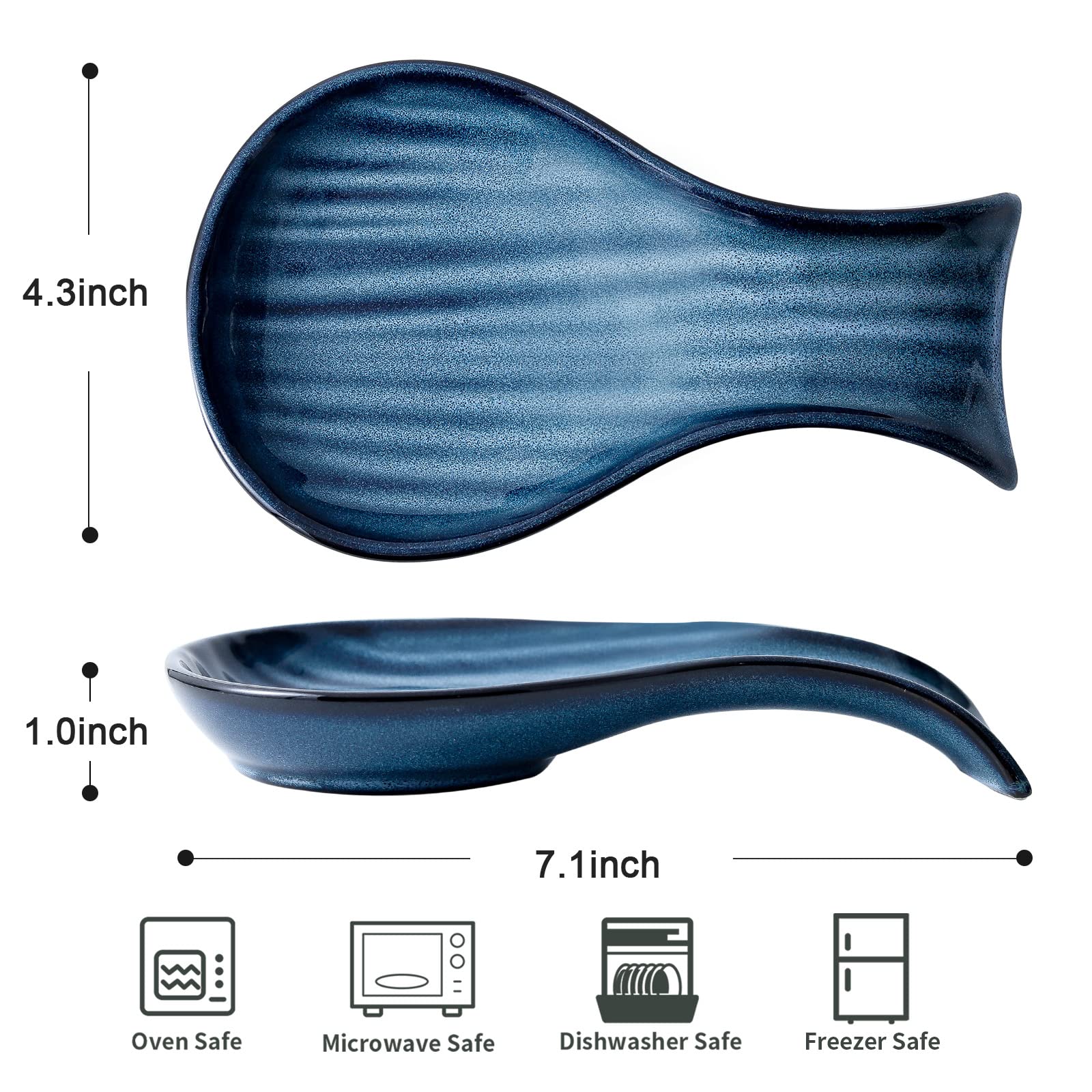 Hasense Porcelain Spoon Holder for Kitchen Counter and Stove Top, Spoon Rests for Ladle Spatula and Tong, Large Cooking Utensil Rest for Home Kitchen and Coffee Bar Decoration(Blue)