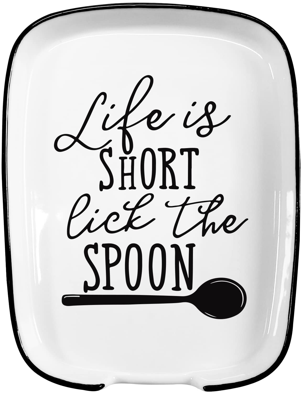 Hvukeke Ceramic Spoon Rest for Stove Top, Funny Life is Short Lick the Spoon White Spoon Holders for Kitchen Counter, Modern Farmhouse Kitchen Cute Decor