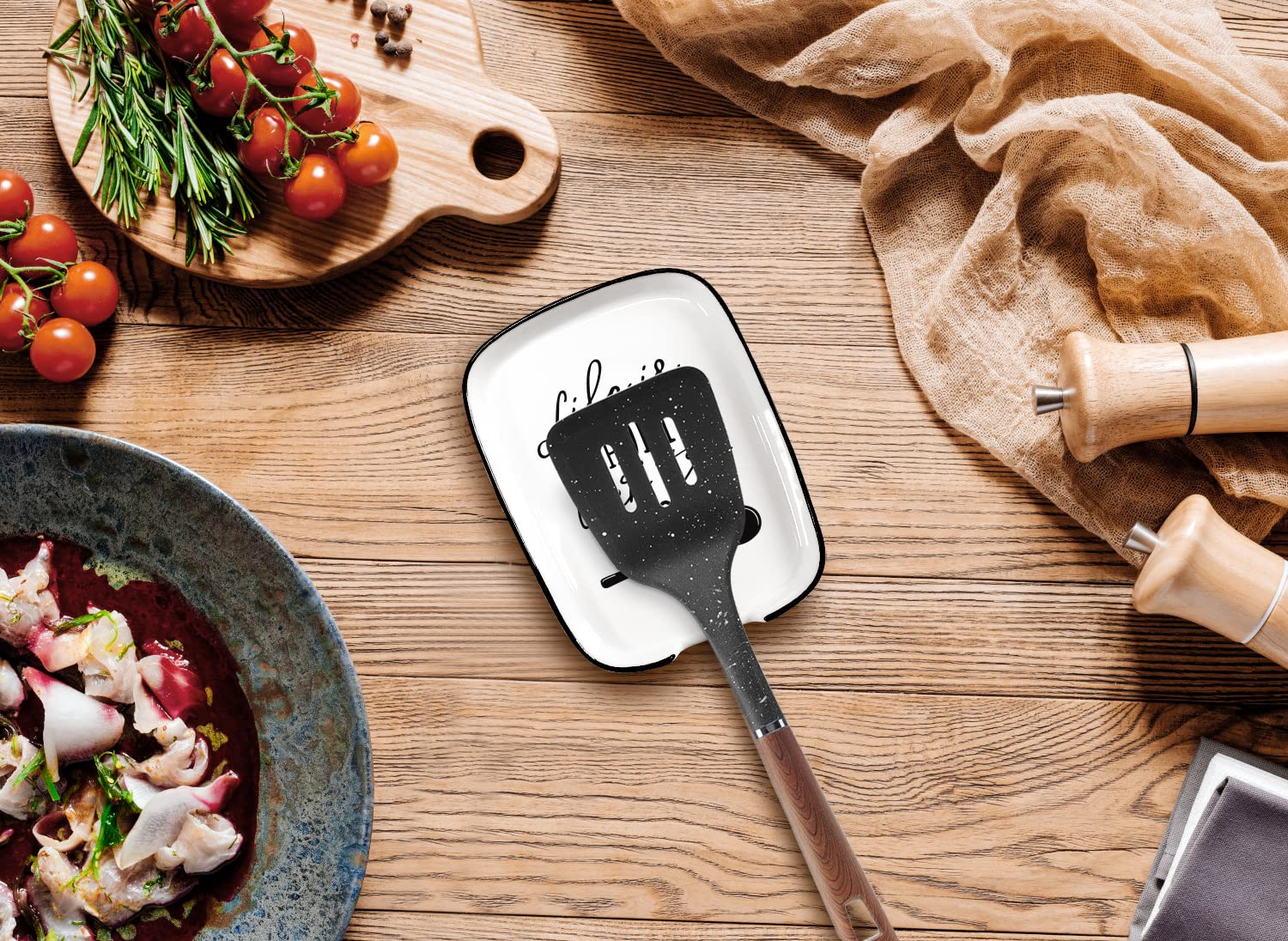 Hvukeke Ceramic Spoon Rest for Stove Top, Funny Life is Short Lick the Spoon White Spoon Holders for Kitchen Counter, Modern Farmhouse Kitchen Cute Decor