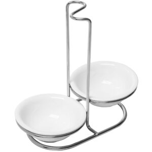 mygift set of 2 ceramic spoon rest, upright ladle holder ceramic dish with silver stainless steel rack