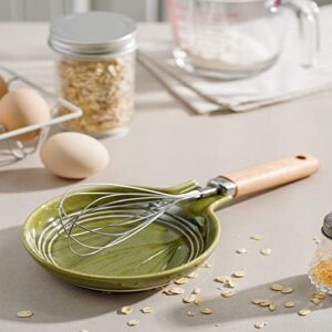 MIKIGEY Ceramic Spoon Rest, 6.5 Inches Spoon Holder for Kitchen Counter, Kitchen Accessories, Dishwasher Safe, Reactive Olive Green