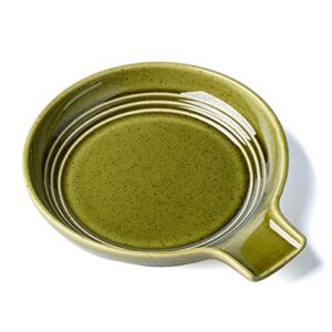 mikigey ceramic spoon rest, 6.5 inches spoon holder for kitchen counter, kitchen accessories, dishwasher safe, reactive olive green