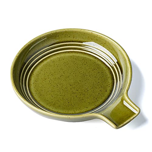 MIKIGEY Ceramic Spoon Rest, 6.5 Inches Spoon Holder for Kitchen Counter, Kitchen Accessories, Dishwasher Safe, Reactive Olive Green