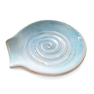 ceramic spoon rest for kitchen counter - utensil holder (large spout - light blue)