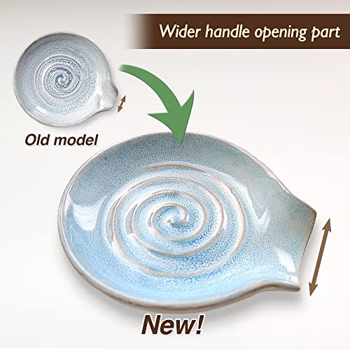 Ceramic Spoon Rest for Kitchen Counter - Utensil Holder (Large Spout - Light Blue)