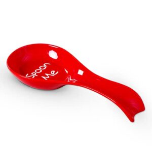 lareina ceramic spoon rest for stove top - large spoon holder for kitchen counter top, heat-resistant cooking utensil rest, cute coffee spoon rest, modern farmhouse kitchen decor, red