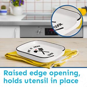 FANGSUN Large Spoon Rest for Stove Top, Ceramic Spoon Holder for Kitchen Counter,Farmhouse White Spoon Rest for Kitchen Decor, Cooking Utensil Rest for Spatula, Ladles, Tong, White-B