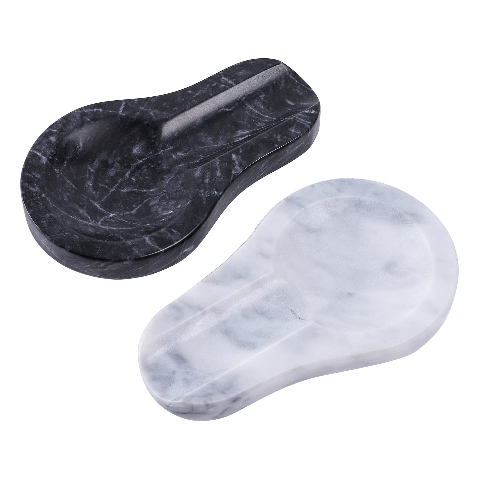 HESHIBI Spoon Rest, 2 Packs Marble Spoon Rest for Kitchen Stove Countertop, Marble Utensil Holder, Perfect for Spatula, Ladle, Fork (White and Black)