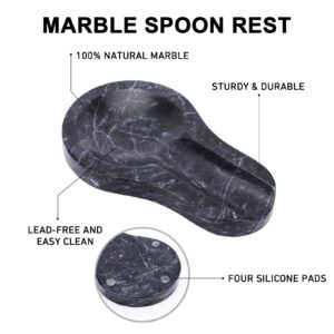 HESHIBI Spoon Rest, 2 Packs Marble Spoon Rest for Kitchen Stove Countertop, Marble Utensil Holder, Perfect for Spatula, Ladle, Fork (White and Black)
