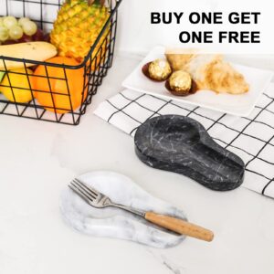 HESHIBI Spoon Rest, 2 Packs Marble Spoon Rest for Kitchen Stove Countertop, Marble Utensil Holder, Perfect for Spatula, Ladle, Fork (White and Black)