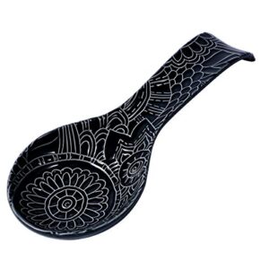ceramic spoon rests for kitchen, spoon rest for stove top countertop utensil rest ladle spoon holder, black