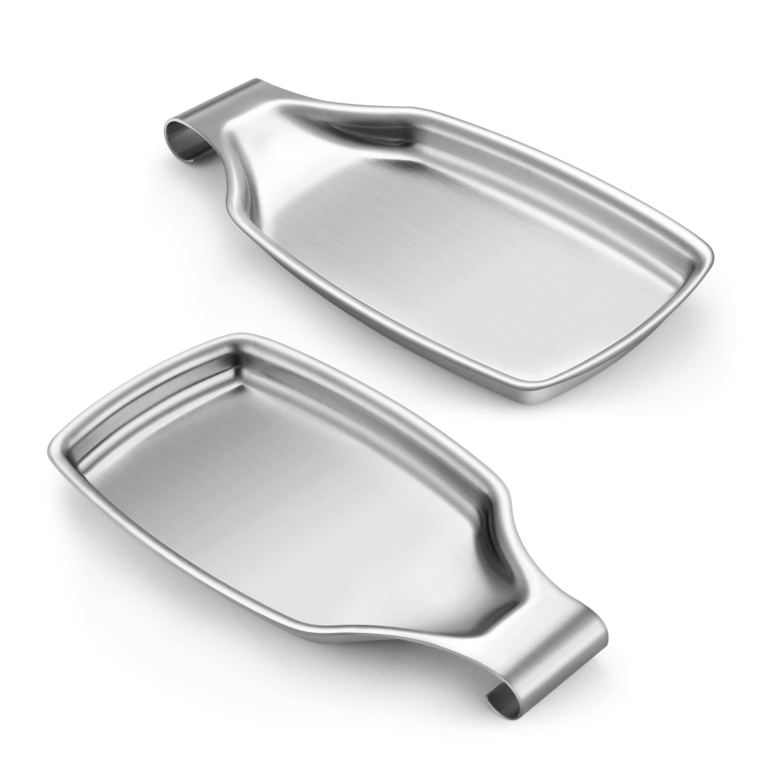 E-far Spoon Rest for Stove Top, 2-Piece Stainless Steel Spoon Holder for Kitchen Counter, Spatula Ladle Utensils Rest, Heavy Duty & Large Size, Dishwasher Safe(8.5 x 4.3 Inch)