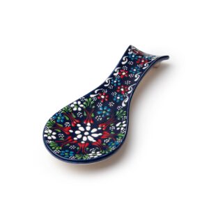 lemose hand painted turkish ceramic spoon rest - unique embossed design craftsmanship blue spoon holder - decorative colorful spoon rest - kitchen counter utensils - kitchen decor and accessories
