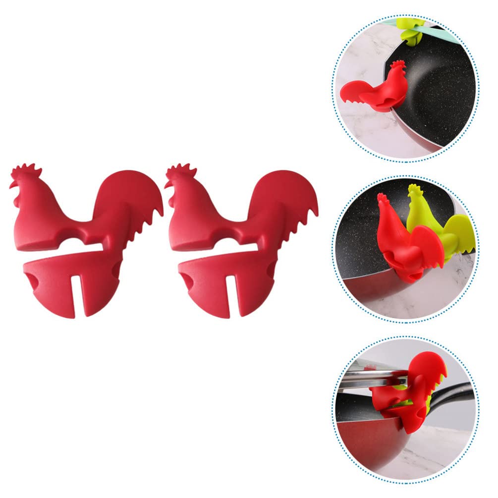 Spoon Rest Rooster Pot Clip: 2pcs Silicone Pot Clip Spoon Rest Cooking Utensil Holder Pot Side Clip Spoon Holder for Pot Lid Holders