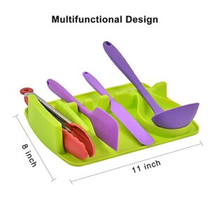 TATBOOMU Silicone Spoon Rest 3 in 1 Larger Size Silicone Spoon Holder for Stove Top,Upgraded Utensil Rest with Drip Pad for Multiple Utensils,Pot lid holder,Easy to Clean (Green)