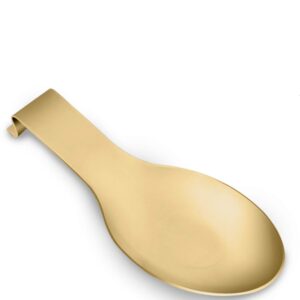 modern stainless steel spoon rest, spoon rest for kitchen counter,christmas spoon rest spatula ladle holder, brushed finish, countertop heavy duty,dishwasher safe 3.8 x 9.4 inch (gold color 1pc)