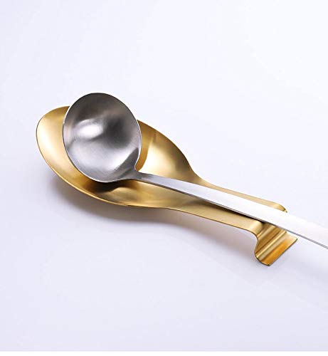 Modern Stainless Steel Spoon Rest, Spoon Rest for kitchen counter,Christmas spoon rest Spatula Ladle Holder, Brushed Finish, Countertop Heavy Duty,Dishwasher Safe 3.8 x 9.4 Inch (Gold color 1PC)