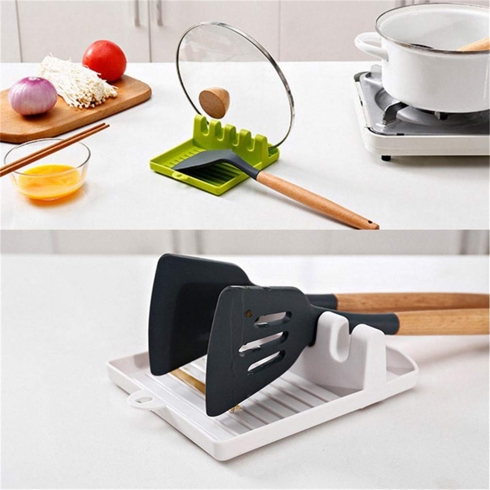 Kitchen Spoon Holders Fork Spatula Rack Shelf Organizer Plastic Spoon Rest Chopsticks Holder Non-Slip Spoons Pad Kitchen Grey