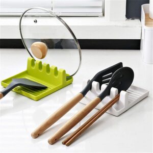 Kitchen Spoon Holders Fork Spatula Rack Shelf Organizer Plastic Spoon Rest Chopsticks Holder Non-Slip Spoons Pad Kitchen Grey