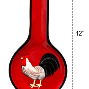 ACK Tuscany Roamer Rooster Hand Painted Ceramic Spoon Rest, Cooking Spoon Holder for Kitchen Counter, Utensil Rest for Spoon, Ladle, Spatula, Kitchen Decor