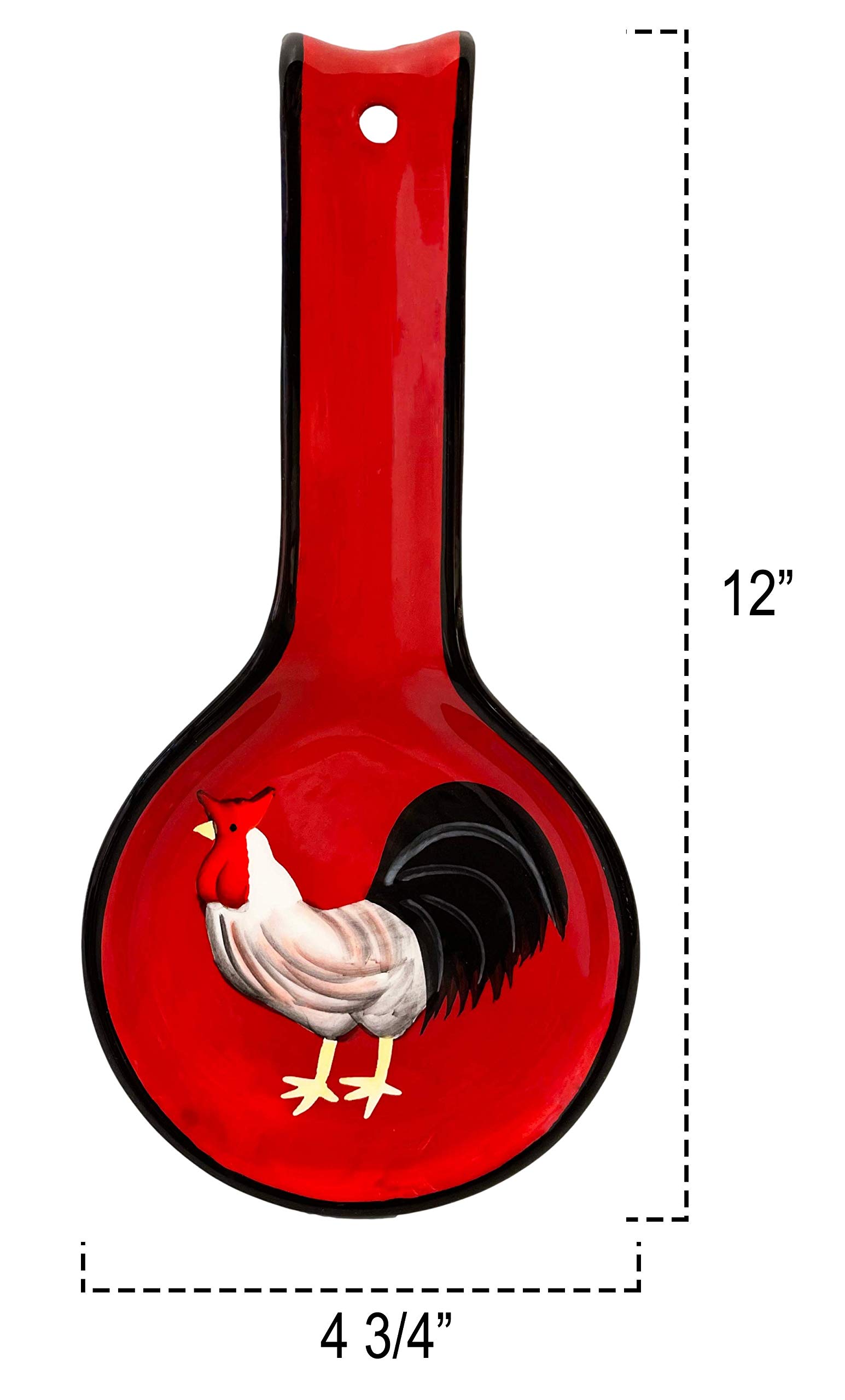 ACK Tuscany Roamer Rooster Hand Painted Ceramic Spoon Rest, Cooking Spoon Holder for Kitchen Counter, Utensil Rest for Spoon, Ladle, Spatula, Kitchen Decor