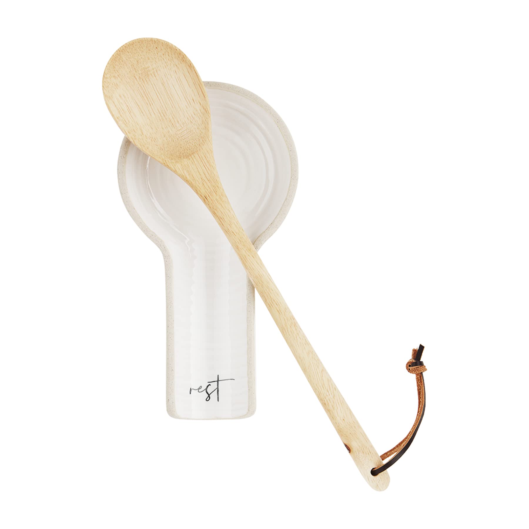 Mud Pie Stoneware Spoon Rest Set, Cream, rest 7 1/4" x 4" | spoon 12"